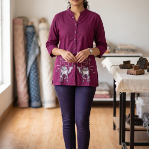 Collections Magenta Purple Jaipur Cotton Short Kurti with Embroidered Camel Motifs
