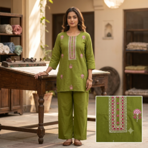 New Arrivals Olive Green Pure Cotton Tunic and Wide Palazzo Set