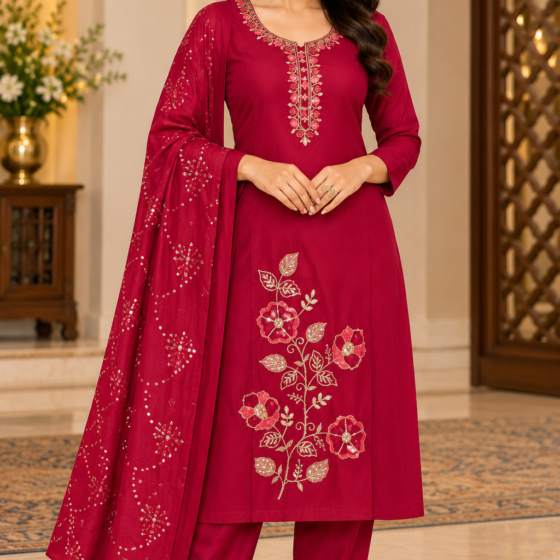 Gulnaar Bloom – Magenta Party Wear Kurti Pant Set with Dupatta