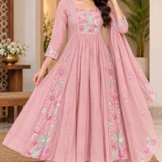 Zehra Bloom – Mint Green Party Wear Anarkali Set with Dupatta