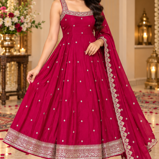 Rangrasiya – Fuchsia Party Wear Anarkali Set with Dupatta