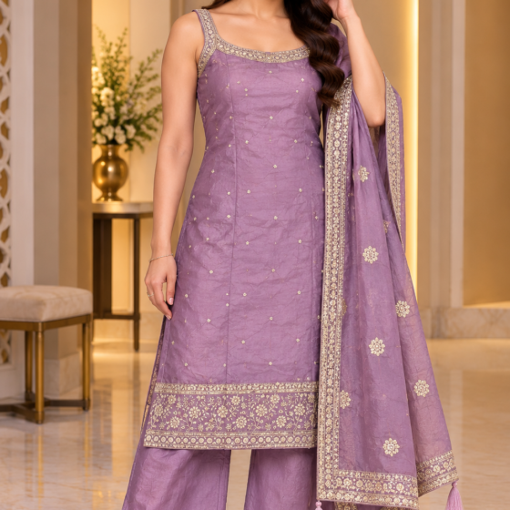 Lavanya Mist – Lavender Party Wear Kurti Pant Set with Dupatta