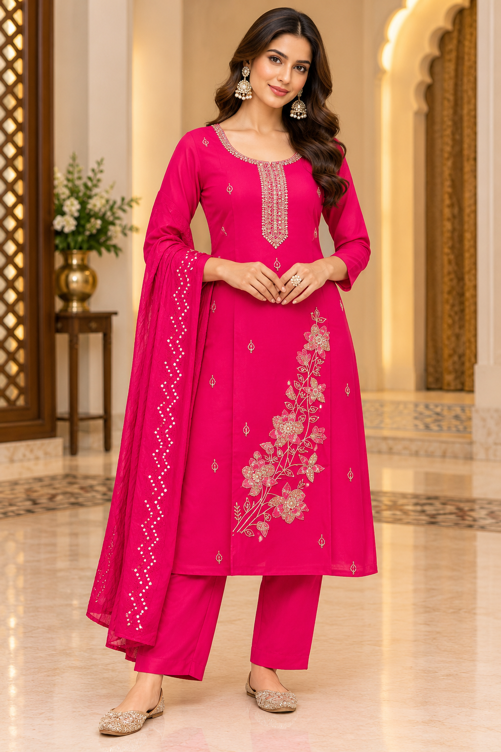 Phooltara – Magenta Party Wear Kurti Pant Set with Dupatta