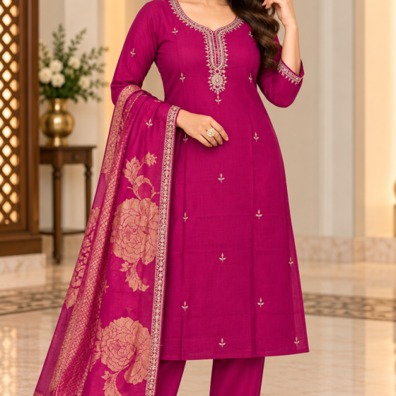 Rajsi Rose – Magenta Party Wear Kurti Pant Set with Dupatta